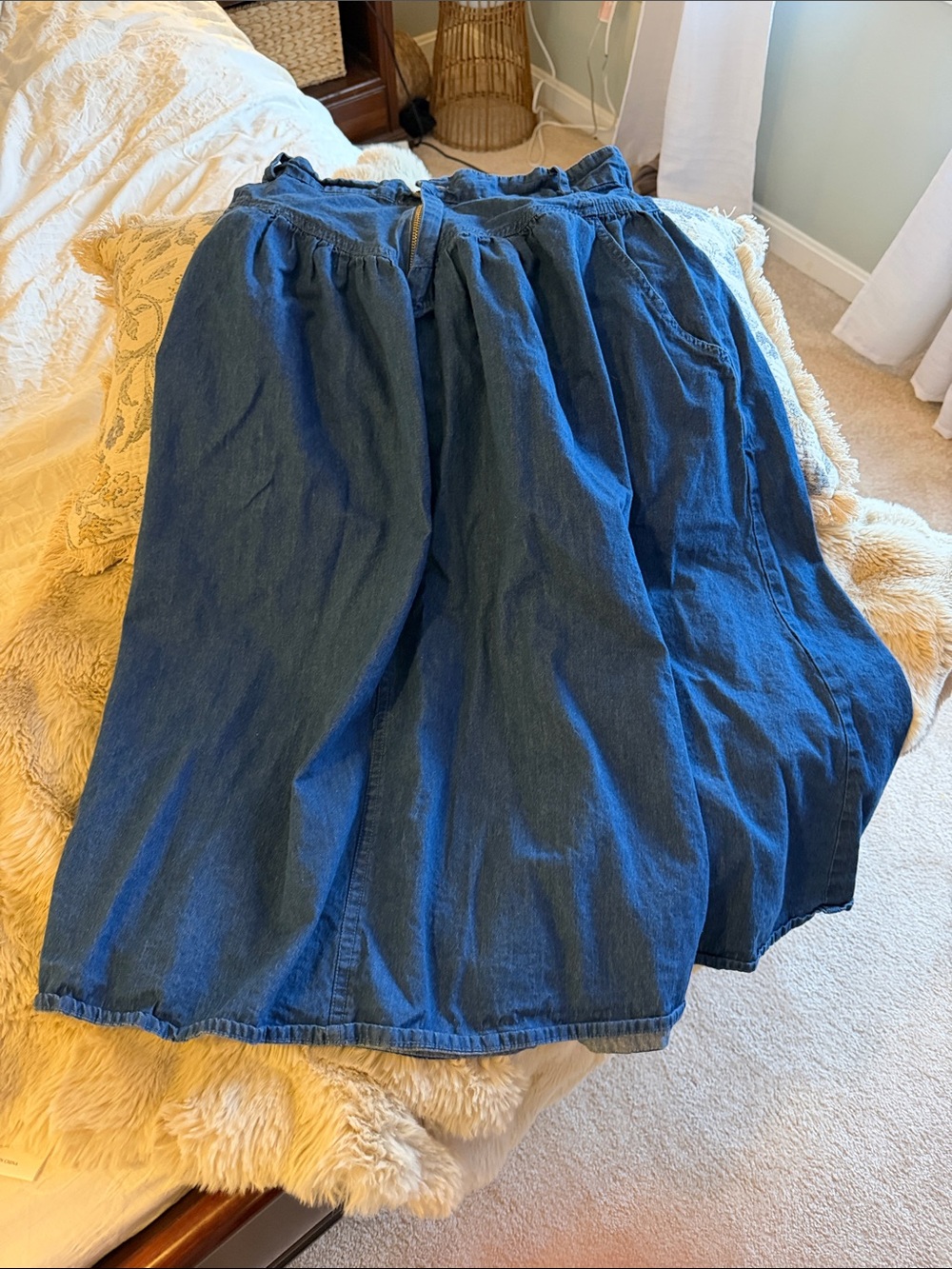 Blue Denim Gathered Waist Skirt